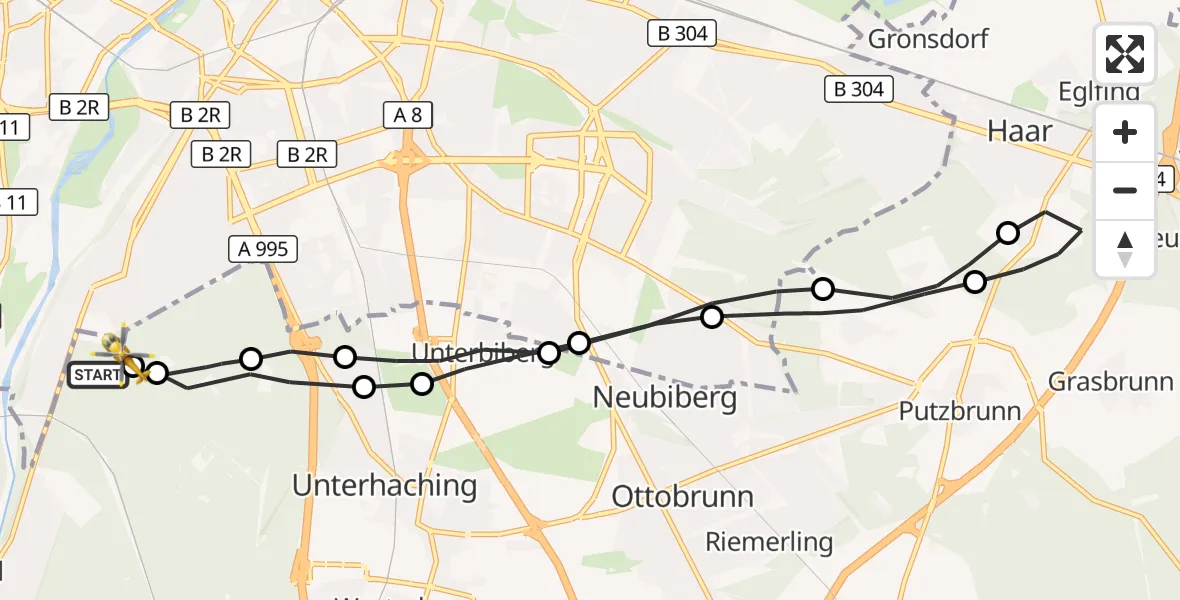 Flugroute Rettungshubschrauber ADAC Air Rescue Center Hubschrauberlandeplatz (Christoph 1) - ADAC Air Rescue Center Hubschrauberlandeplatz (Christoph 1), 10 April 2026, 11:53