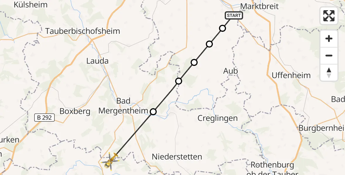 Flugroute Rettungshubschrauber Ochsenfurt - Dörzbach, 10 April 2026, 12:12