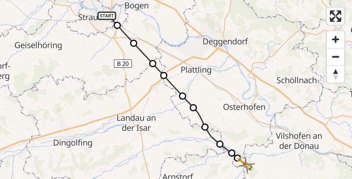 Flugroute Rettungshubschrauber Straubing - Aldersbach, 10 April 2026, 12:16