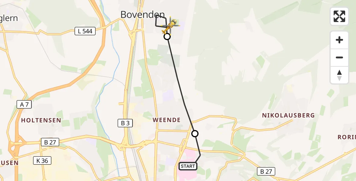 Flugroute Rettungshubschrauber Göttingen University Clinic Hubschrauberlandeplatz - Bovenden, 10 April 2026, 12:23
