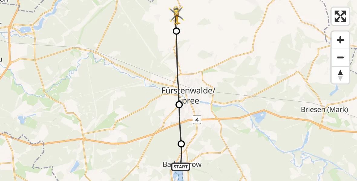 Flugroute Rettungshubschrauber Bad Saarow - Steinhöfel, 10 April 2026, 12:28