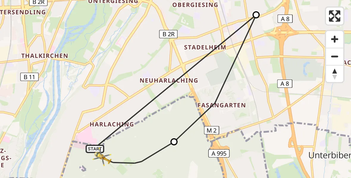 Flugroute Rettungshubschrauber ADAC Air Rescue Center Hubschrauberlandeplatz (Christoph 1) - ADAC Air Rescue Center Hubschrauberlandeplatz (Christoph 1), 10 April 2026, 12:33