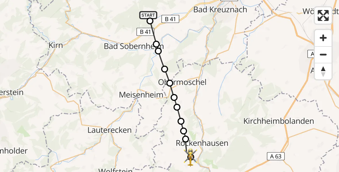 Flugroute Rettungshubschrauber Bockenau - Imsweiler UL, 10 April 2026, 12:46