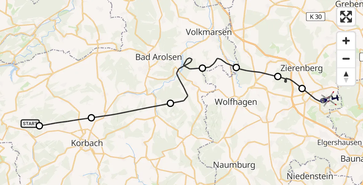 Flugroute Polizeihubschrauber Diemelsee - Habichtswald, 10 April 2026, 12:51
