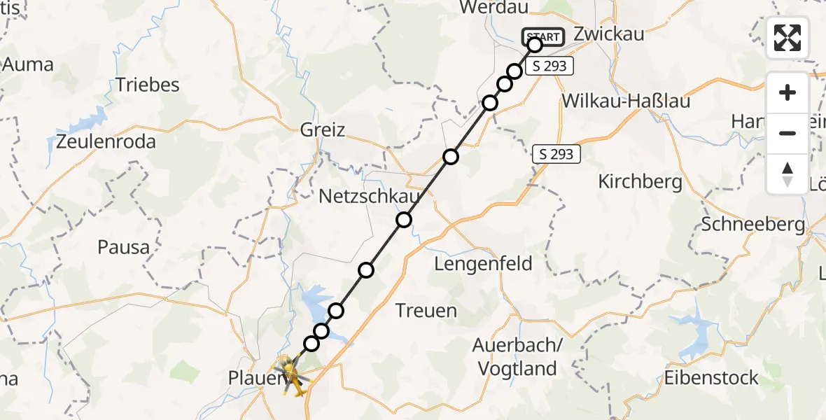 Flugroute Rettungshubschrauber ADAC Air Rescue Station Zwickau Hubschrauberlandeplatz - Plauen, 10 April 2026, 12:52