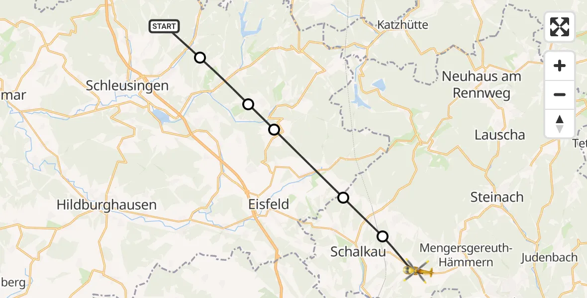 Flugroute Rettungshubschrauber Schleusingen - Frankenblick, 10 April 2026, 13:02