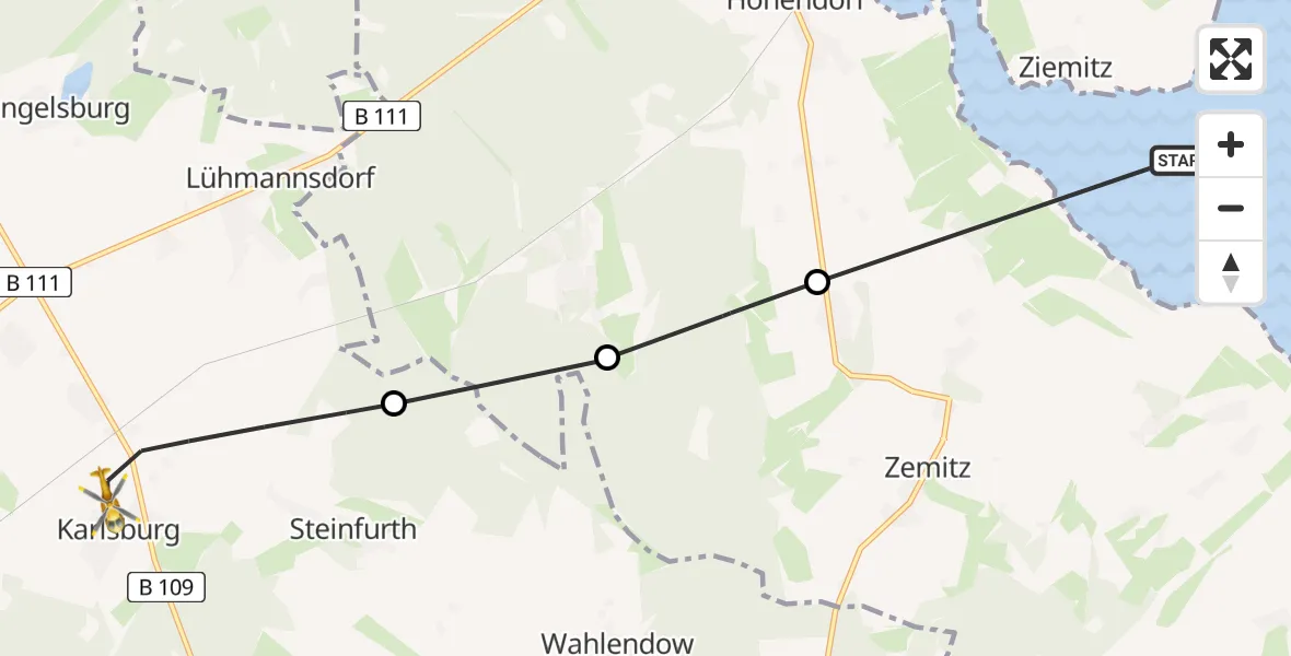 Flugroute Rettungshubschrauber Sauzin - Karlsburg, 10 April 2026, 13:08