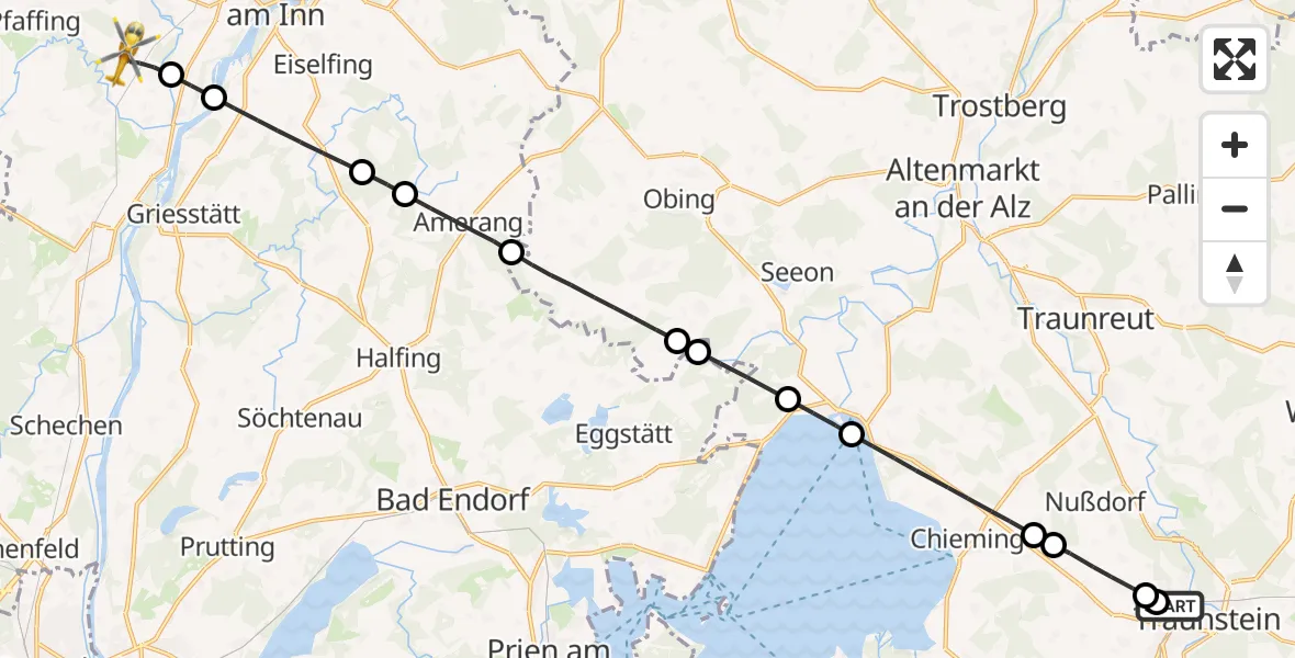 Flugroute Rettungshubschrauber Traunstein Hospital - Edling, 10 April 2026, 13:10