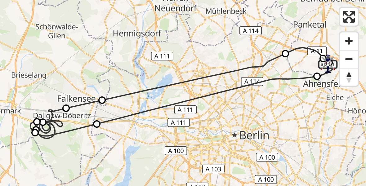 Flugroute Polizeihubschrauber Ahrensfelde Hubschrauberlandeplatz - Ahrensfelde Hubschrauberlandeplatz, 10 April 2026, 13:11