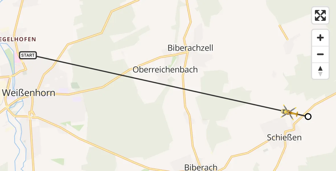 Flugroute Rettungshubschrauber Weißenhorn - Roggenburg, 10 April 2026, 13:12