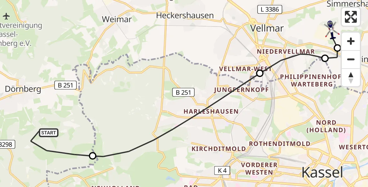 Flugroute Polizeihubschrauber Habichtswald - Fuldatal Bundespolizei Hubschrauberlandeplatz, 10 April 2026, 13:14