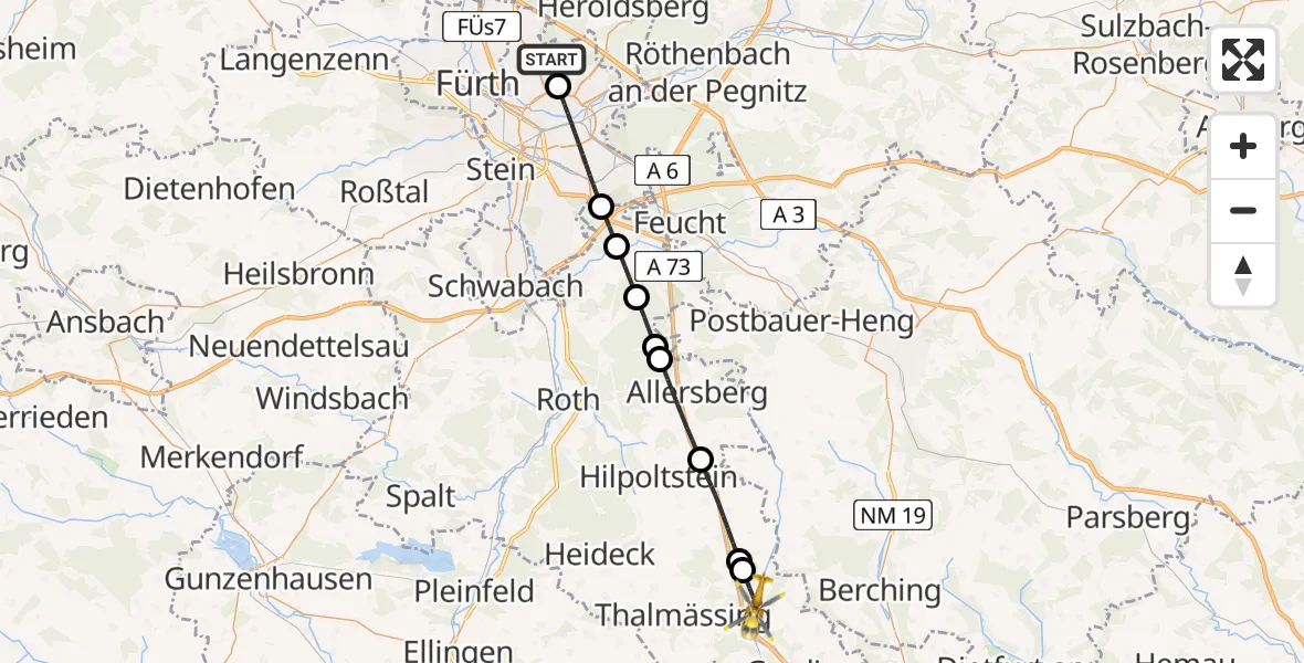 Flugroute Rettungshubschrauber Flughafen Nuremberg - Greding, 10 April 2026, 13:15