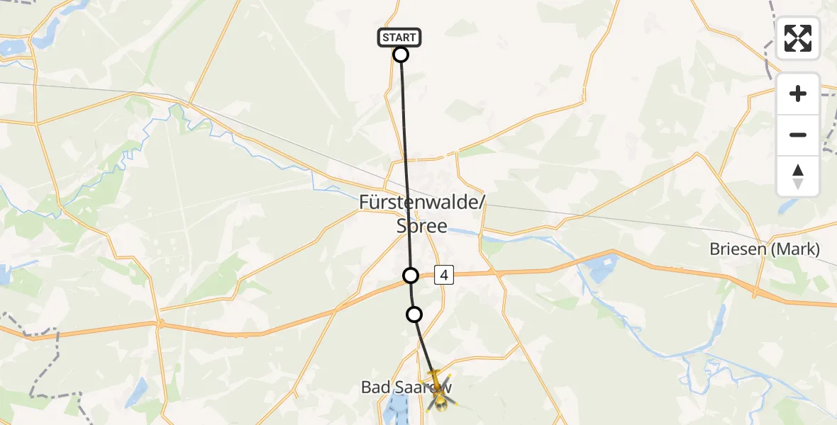 Flugroute Rettungshubschrauber Steinhöfel - Bad Saarow, 10 April 2026, 13:16