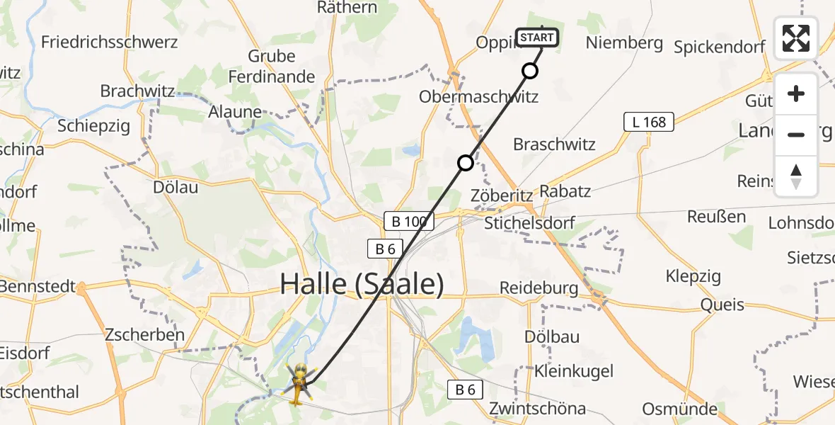 Flugroute Rettungshubschrauber Halle-Oppin Flugplatz - Halle (Saale), 10 April 2026, 13:16