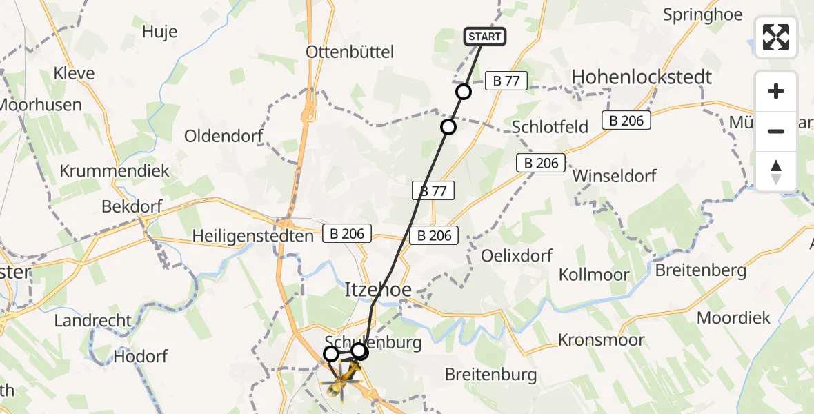 Flugroute Rettungshubschrauber Hohenlockstedt - Breitenburg, 10 April 2026, 13:23