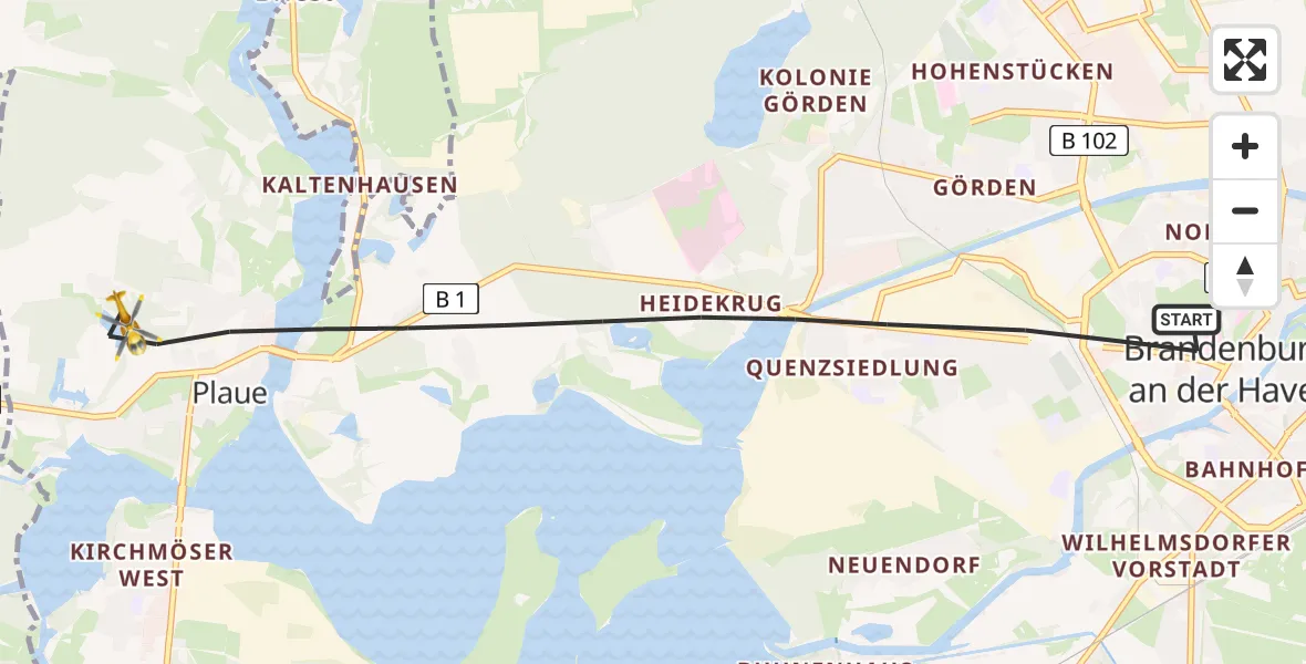Flugroute Rettungshubschrauber Brandenburg an der Havel - Brandenburg an der Havel, 10 April 2026, 13:29
