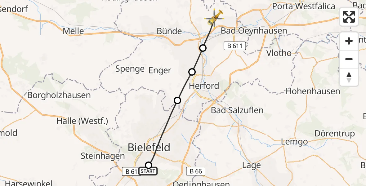 Flugroute Rettungshubschrauber Luftrettungszentrum Bielefeld - Löhne, 10 April 2026, 13:38