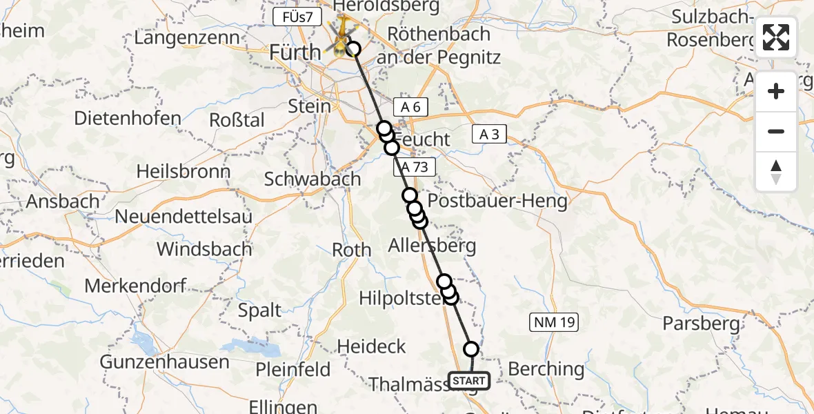 Flugroute Rettungshubschrauber Greding - Flughafen Nuremberg, 10 April 2026, 13:40