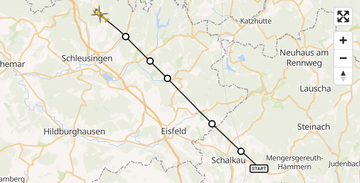 Flugroute Rettungshubschrauber Frankenblick - Schleusingen, 10 April 2026, 13:48