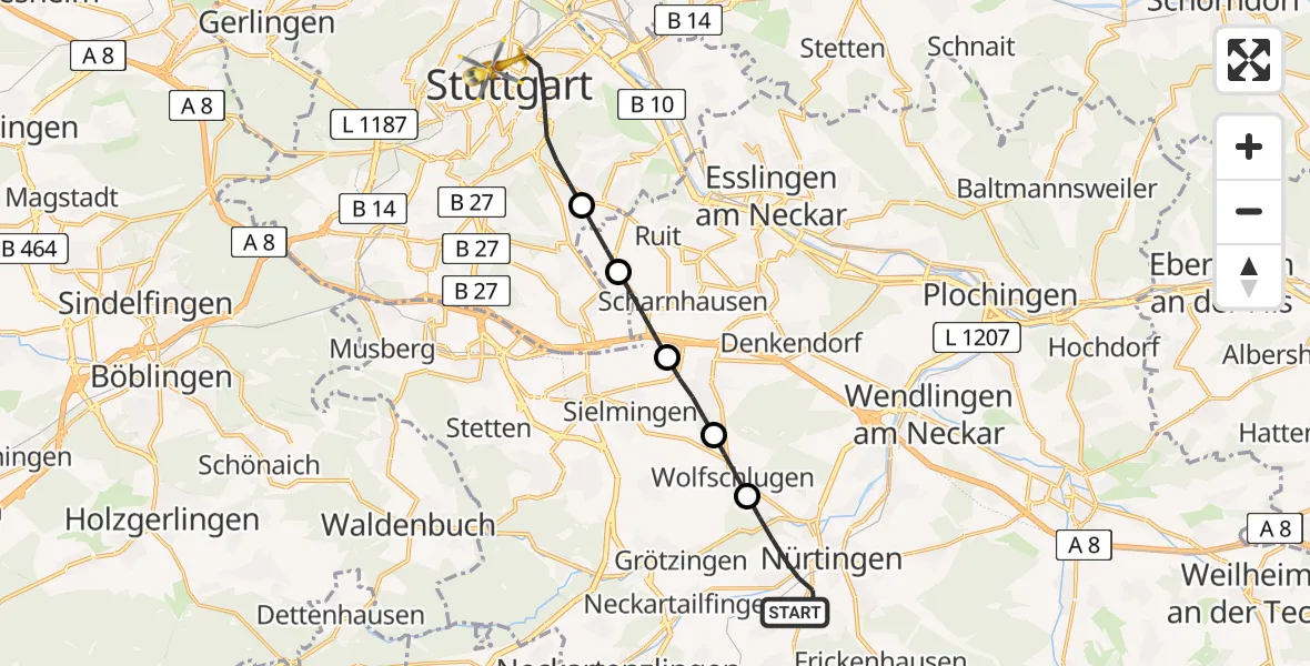 Flugroute Rettungshubschrauber Nürtingen - Stuttgart, 10 April 2026, 13:53