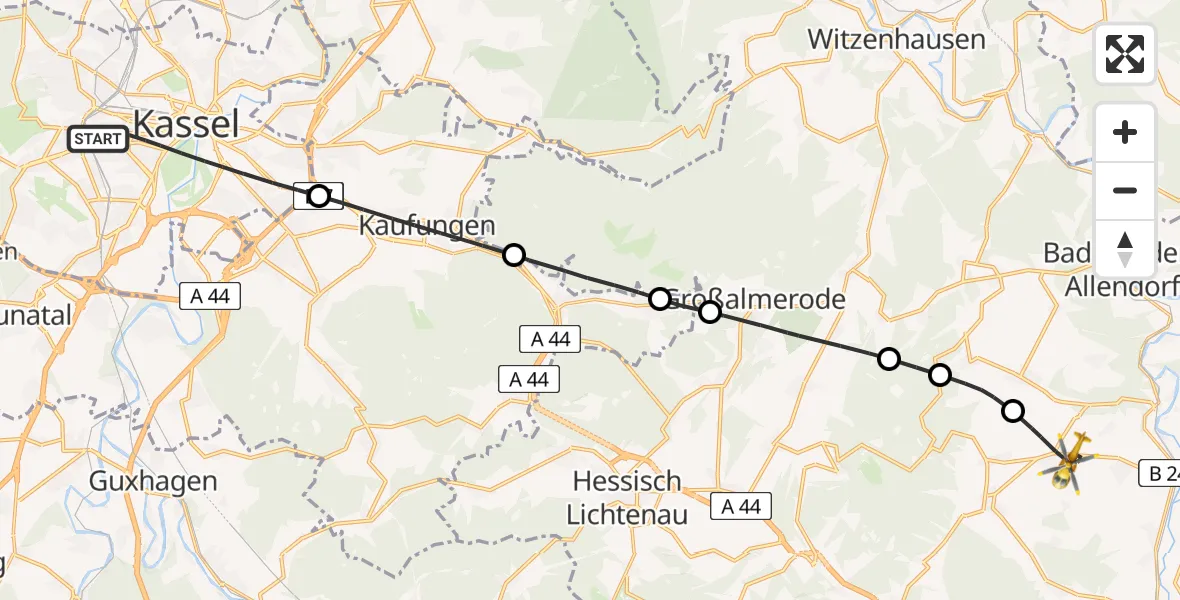 Flugroute Rettungshubschrauber Kassel - Meißner, 10 April 2026, 13:53