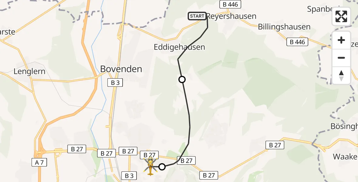 Flugroute Rettungshubschrauber Bovenden - Göttingen University Clinic Hubschrauberlandeplatz, 10 April 2026, 13:58