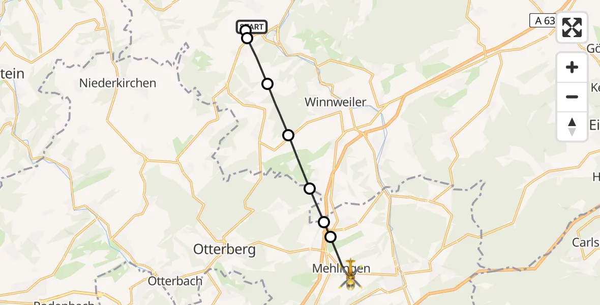 Flugroute Rettungshubschrauber Imsweiler UL - Mehlingen, 10 April 2026, 13:58