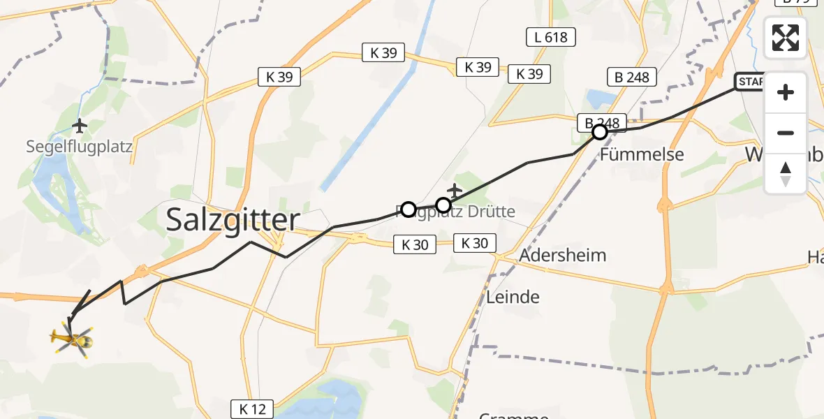 Flugroute Rettungshubschrauber Wolfenbüttel - Salzgitter, 10 April 2026, 14:00