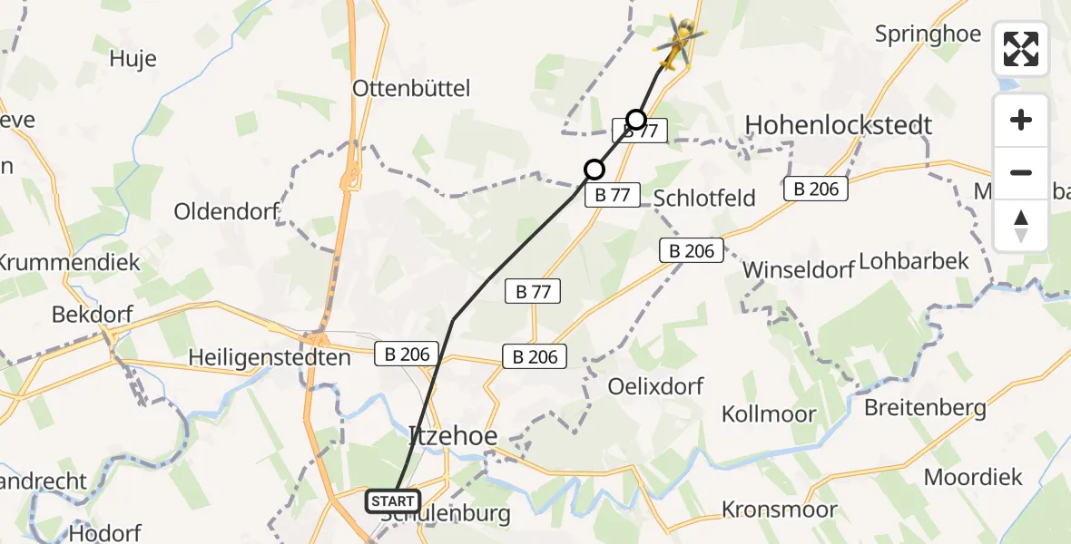 Flugroute Rettungshubschrauber Itzehoe - Hohenlockstedt, 10 April 2026, 14:02