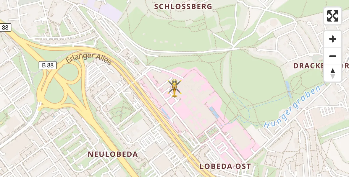 Flugroute Ambulanzhubschrauber Jena University Hospital - Jena University Hospital, 10 April 2026, 14:03