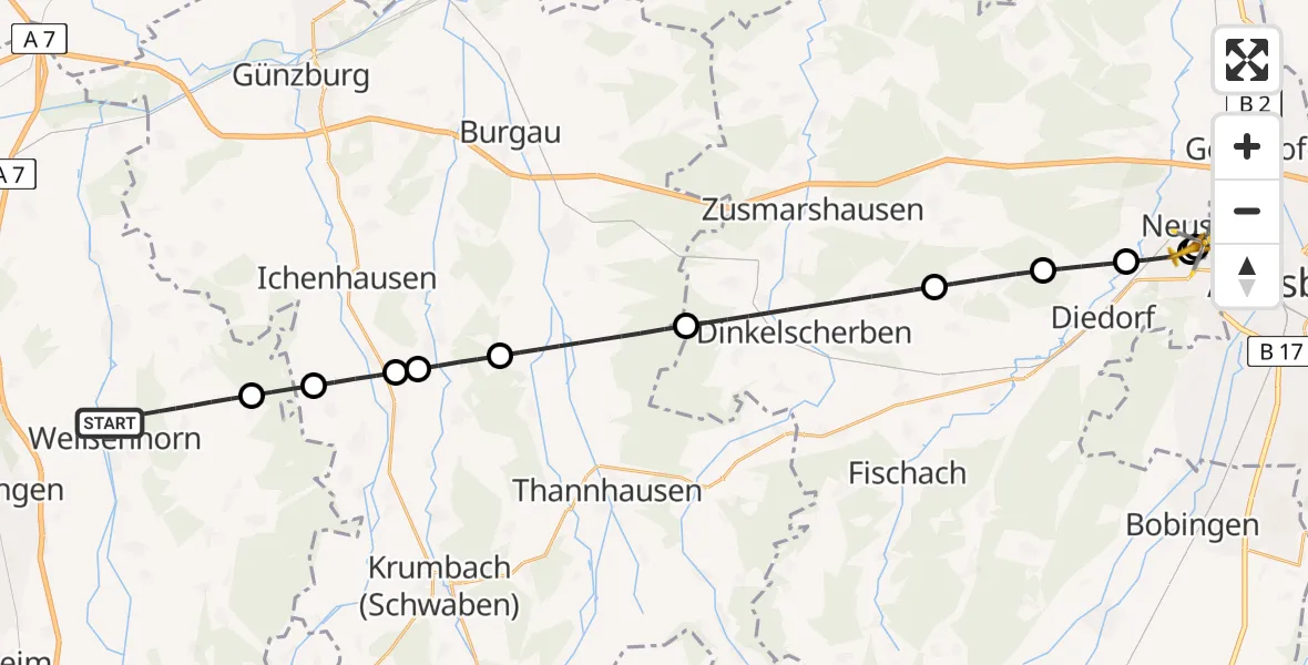 Flugroute Rettungshubschrauber Weißenhorn - Augsburg University Hospital, 10 April 2026, 14:05