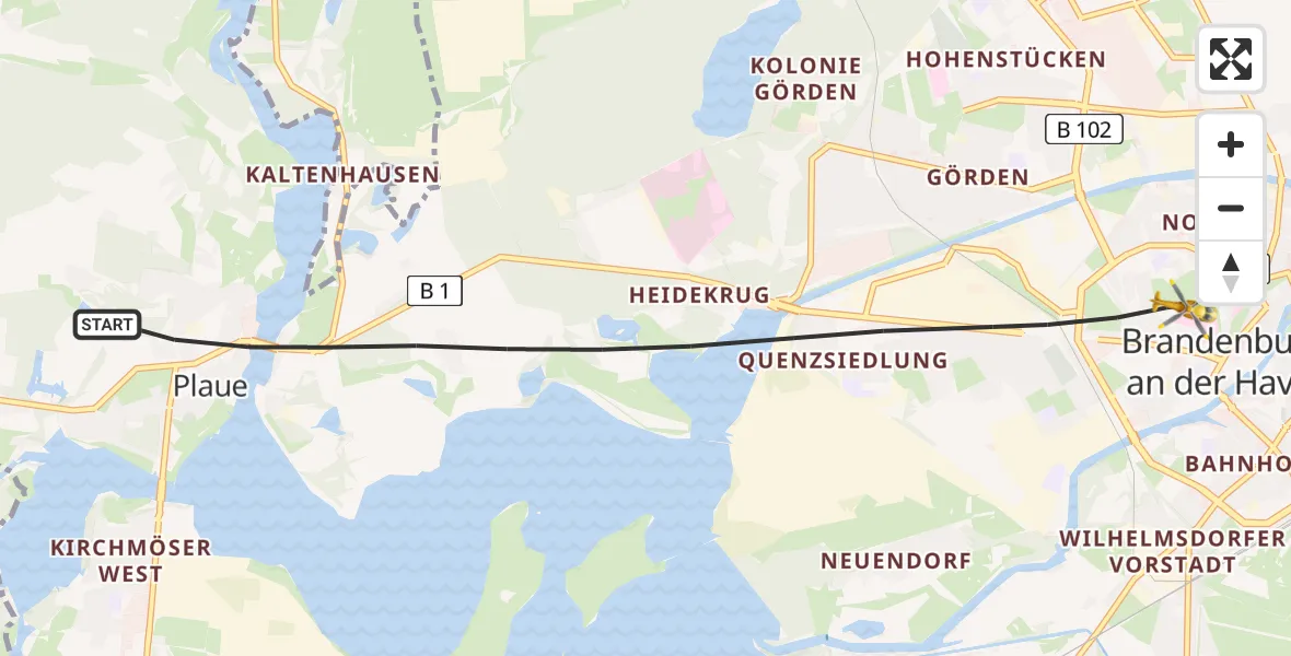 Flugroute Rettungshubschrauber Brandenburg an der Havel - Brandenburg an der Havel, 10 April 2026, 14:11