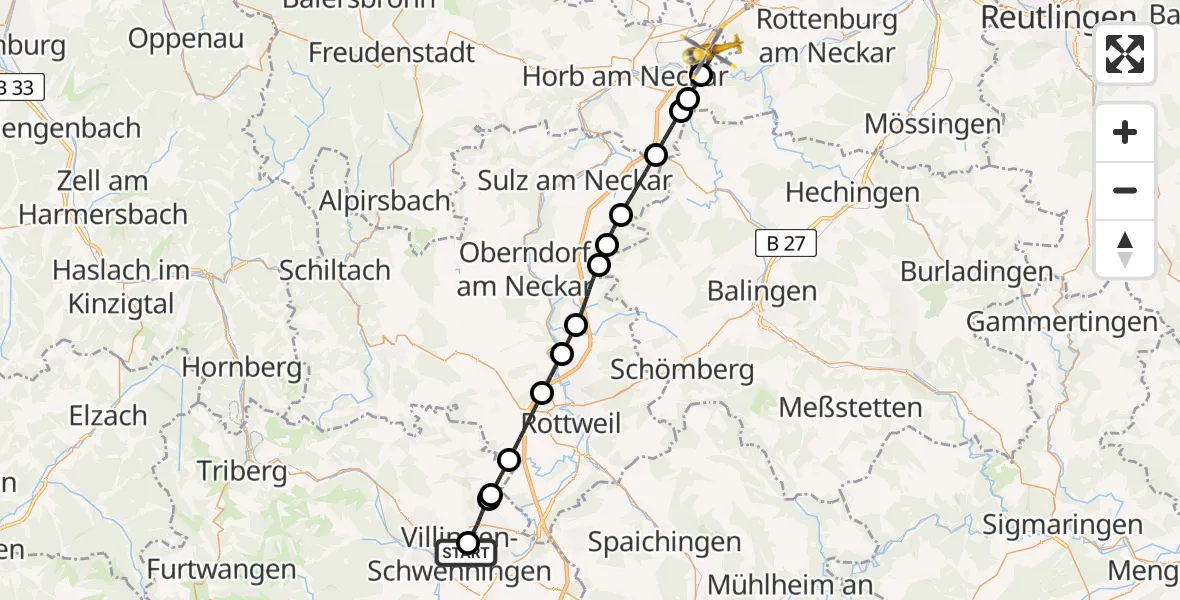 Flugroute Rettungshubschrauber DRF Air Rescue Station Villingen-Schwenningen Hubschrauberlandeplatz (Christoph 11) - Eutingen im Gäu, 10 April 2026, 14:23