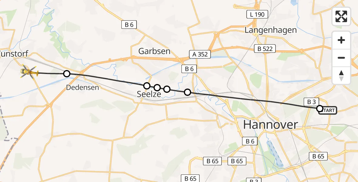 Flugroute Rettungshubschrauber Hannover Luftrettung Hubschrauberlandeplatz (Christoph 4) - Wunstorf, 10 April 2026, 14:30