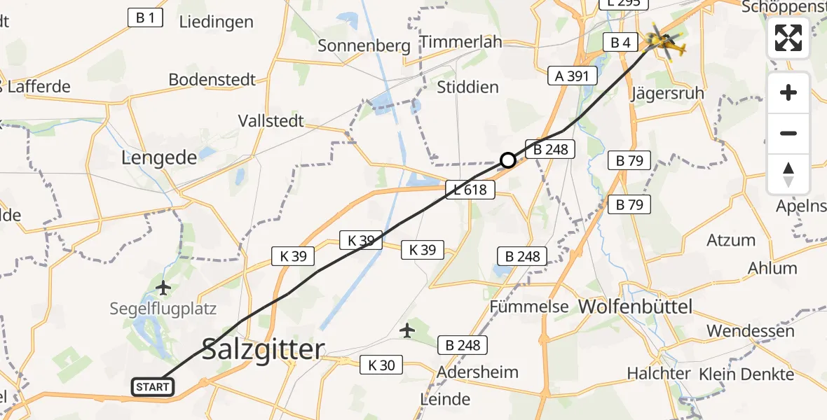 Flugroute Rettungshubschrauber Salzgitter - Braunschweig, 10 April 2026, 14:30