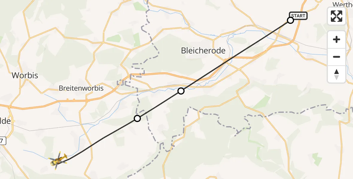 Flugroute Rettungshubschrauber Werther - Niederorschel, 10 April 2026, 14:38