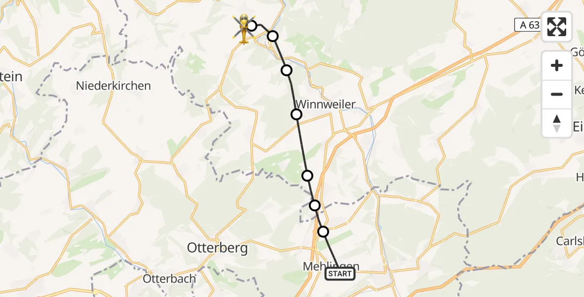 Flugroute Rettungshubschrauber Mehlingen - Imsweiler UL, 10 April 2026, 14:39