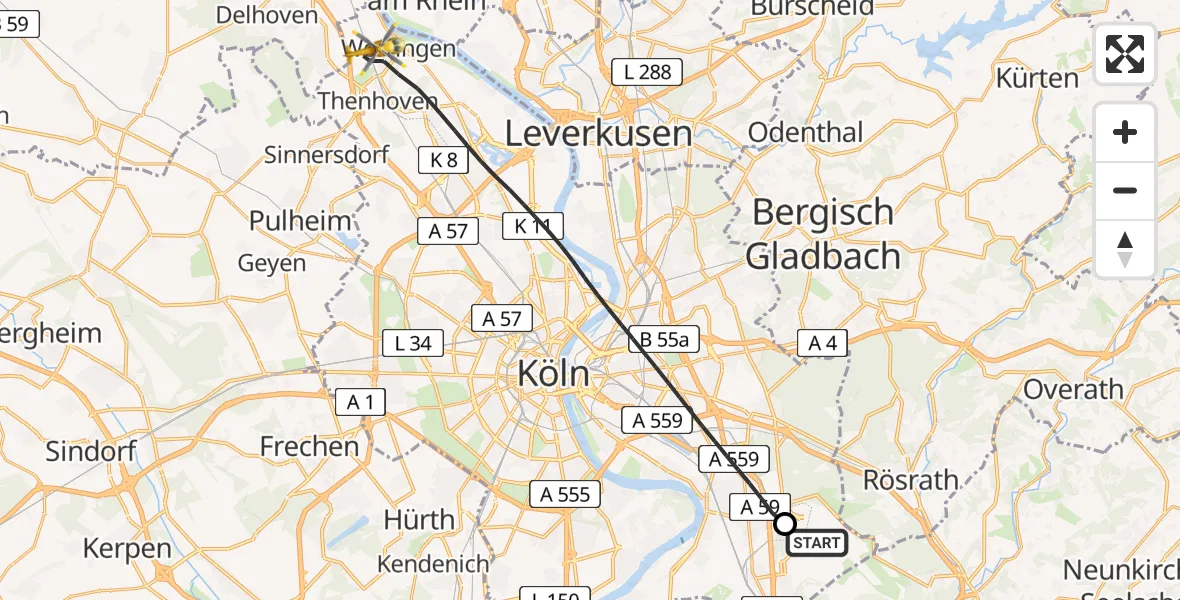 Flugroute Rettungshubschrauber Köln Bonn Flughafen - Köln, 10 April 2026, 14:45