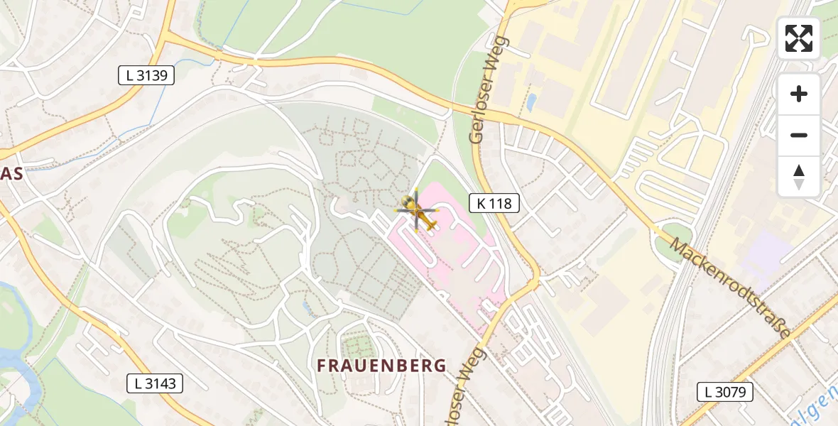 Flugroute Rettungshubschrauber Herz-Jesu Hospital Fulda - Herz-Jesu Hospital Fulda, 10 April 2026, 14:52