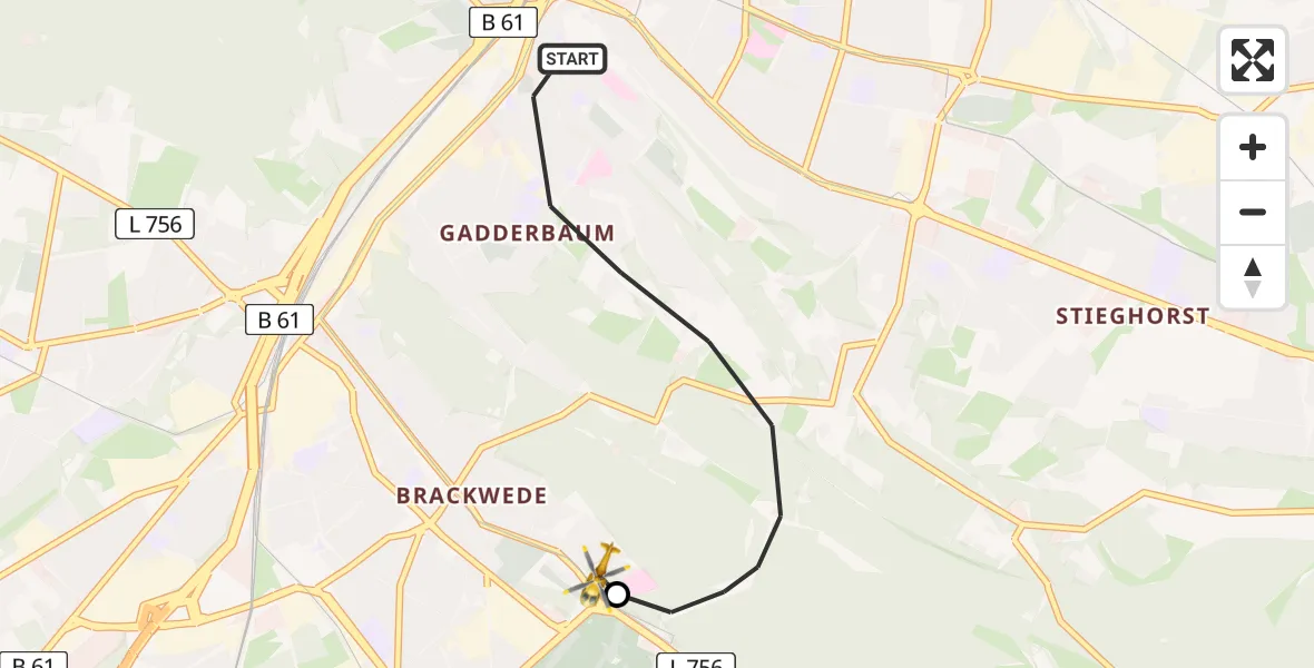Flugroute Rettungshubschrauber Bielefeld - Luftrettungszentrum Bielefeld, 10 April 2026, 14:56