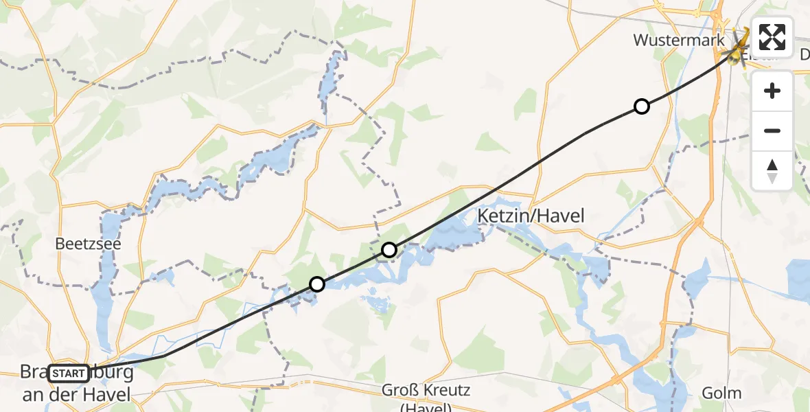 Flugroute Rettungshubschrauber Brandenburg an der Havel - Wustermark, 10 April 2026, 15:02
