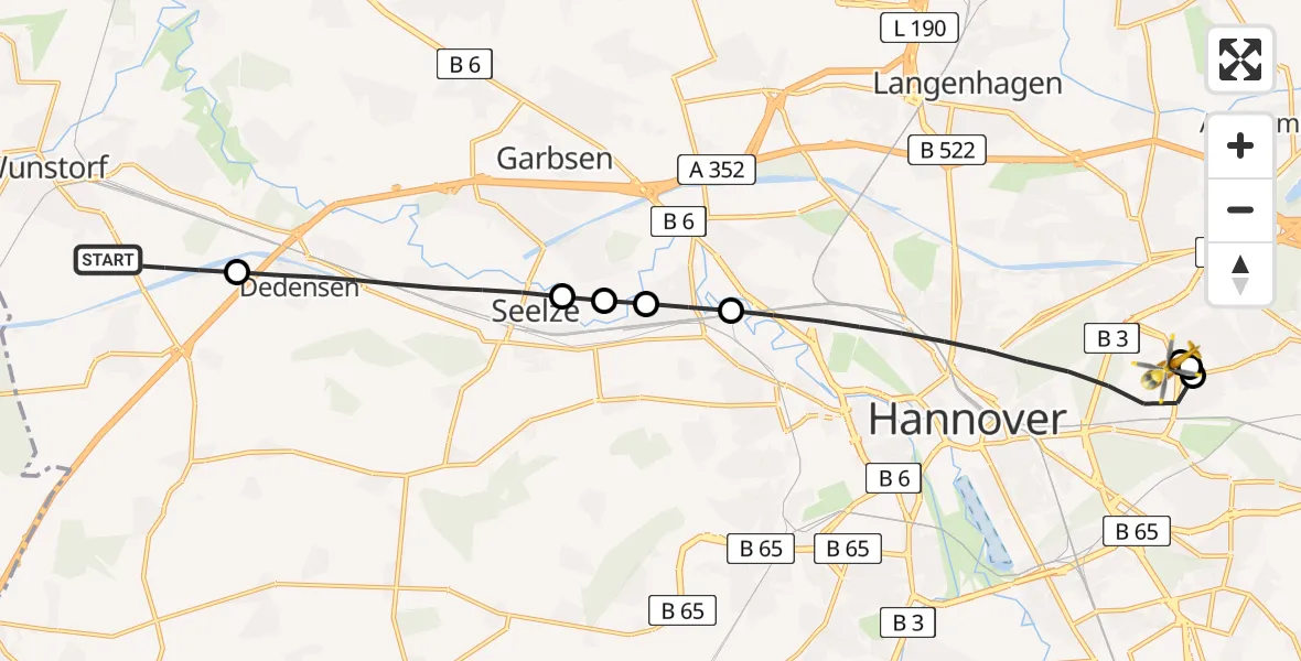 Flugroute Rettungshubschrauber Wunstorf - Hannover Luftrettung Hubschrauberlandeplatz (Christoph 4), 10 April 2026, 15:04