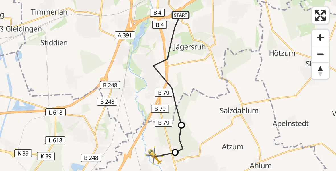 Flugroute Rettungshubschrauber Braunschweig - Wolfenbüttel, 10 April 2026, 15:05