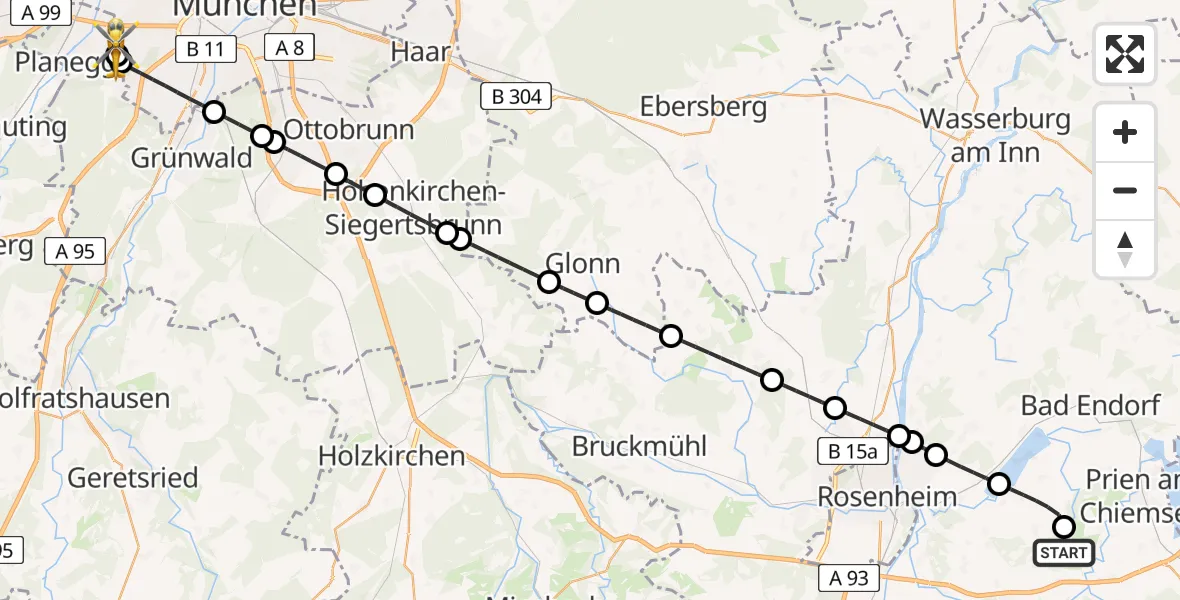 Flugroute Rettungshubschrauber Frasdorf - DRF Air Rescue München Hubschrauberlandeplatz, 10 April 2026, 15:13
