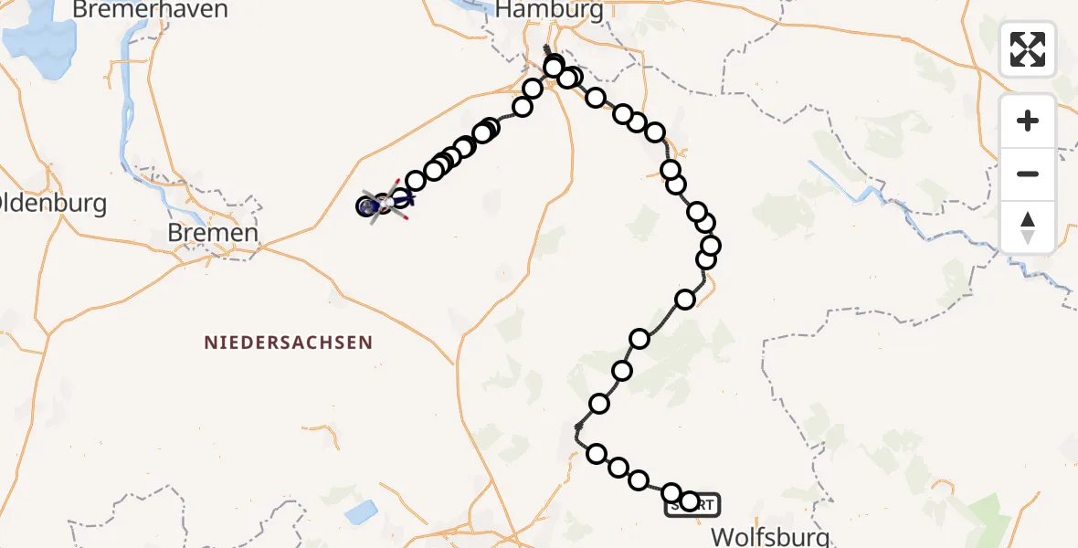 Flugroute Polizeihubschrauber Gifhorn Bundespolizei Hubschrauberlandeplatz - Scheeßel, 10 April 2026, 15:15