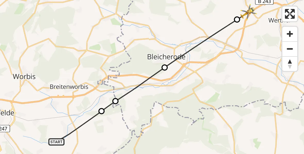 Flugroute Rettungshubschrauber Niederorschel - Werther, 10 April 2026, 15:16