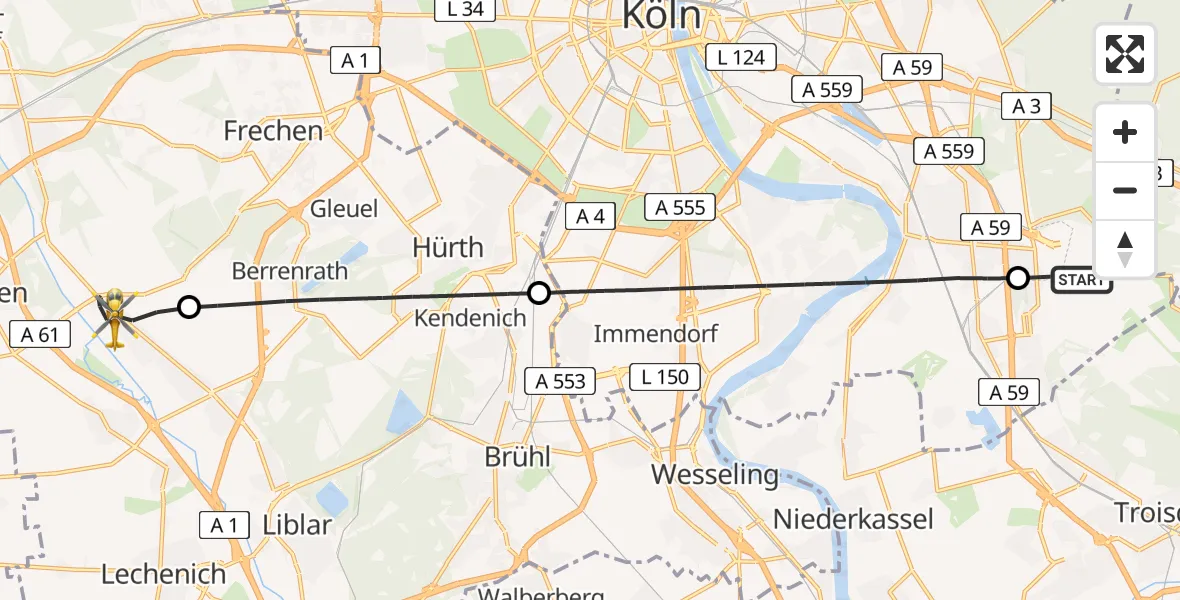 Flugroute Ambulanzhubschrauber Köln Bonn Flughafen - Kerpen, 10 April 2026, 15:28
