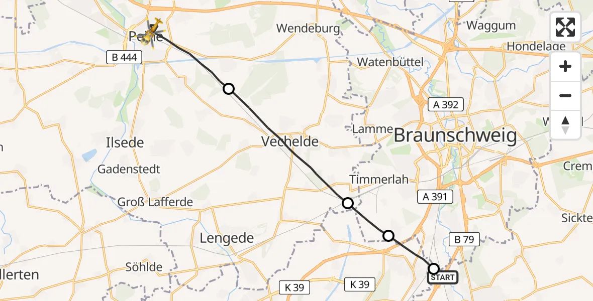 Flugroute Rettungshubschrauber Wolfenbüttel - Peine, 10 April 2026, 15:50