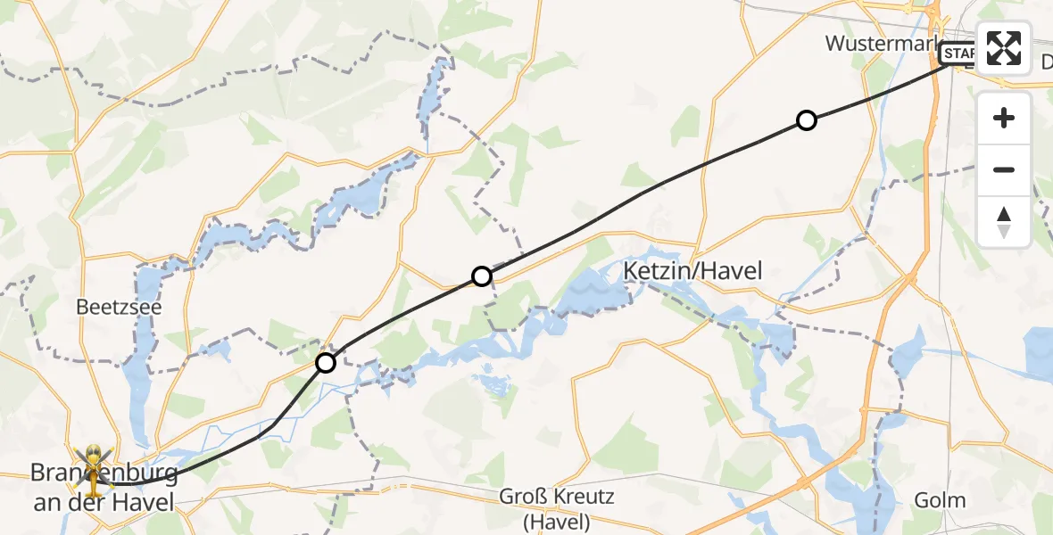 Routekaart van de vlucht: Rettungshubschrauber nach Brandenburg an der Havel, Triglafweg