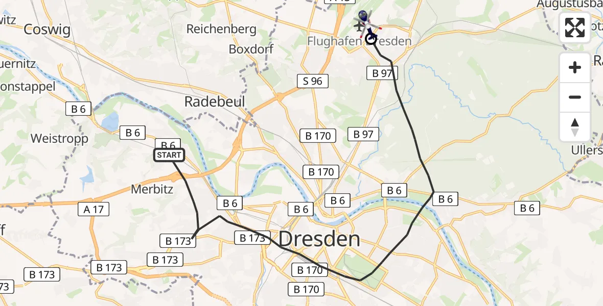 Flugroute Polizeihubschrauber Dresden - Dresden Flughafen, 10 April 2026, 15:55